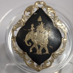 Vintage Niello Elephant Brooch, Animal Pin, Siam Silver, Thailand Elephant, 925